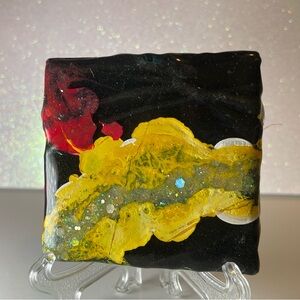 Blacklight Resin Glowin in the dark Abstract Art  with Red and Yellow Accents